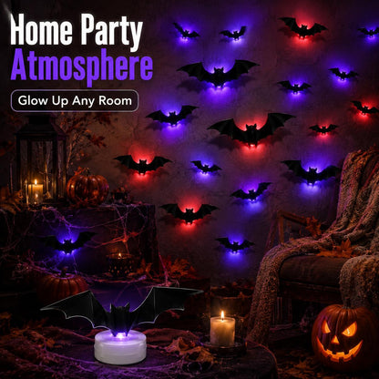 3D LED Glowing Bat Wall Decorations – Halloween Flying Bat Swarm Set