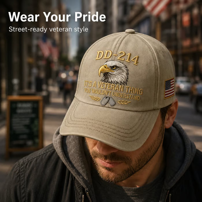 DD-214 Veteran 3D Embroidered Cap - “IT'S A VETERAN THING YOU WOULDN'T UNDERSTAND”🎁