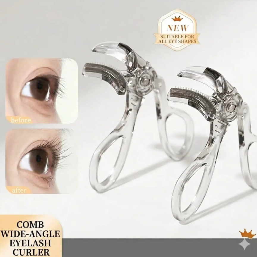 Wide-angle eyelash curler with comb - perfectly curls every lash without pinching your fingers!