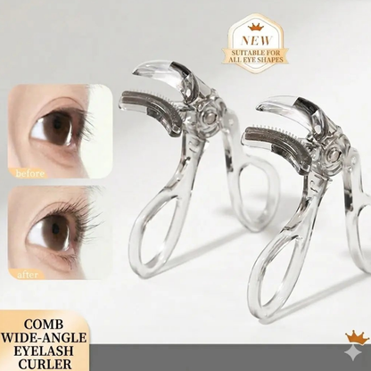 Wide-angle eyelash curler with comb - perfectly curls every lash without pinching your fingers!