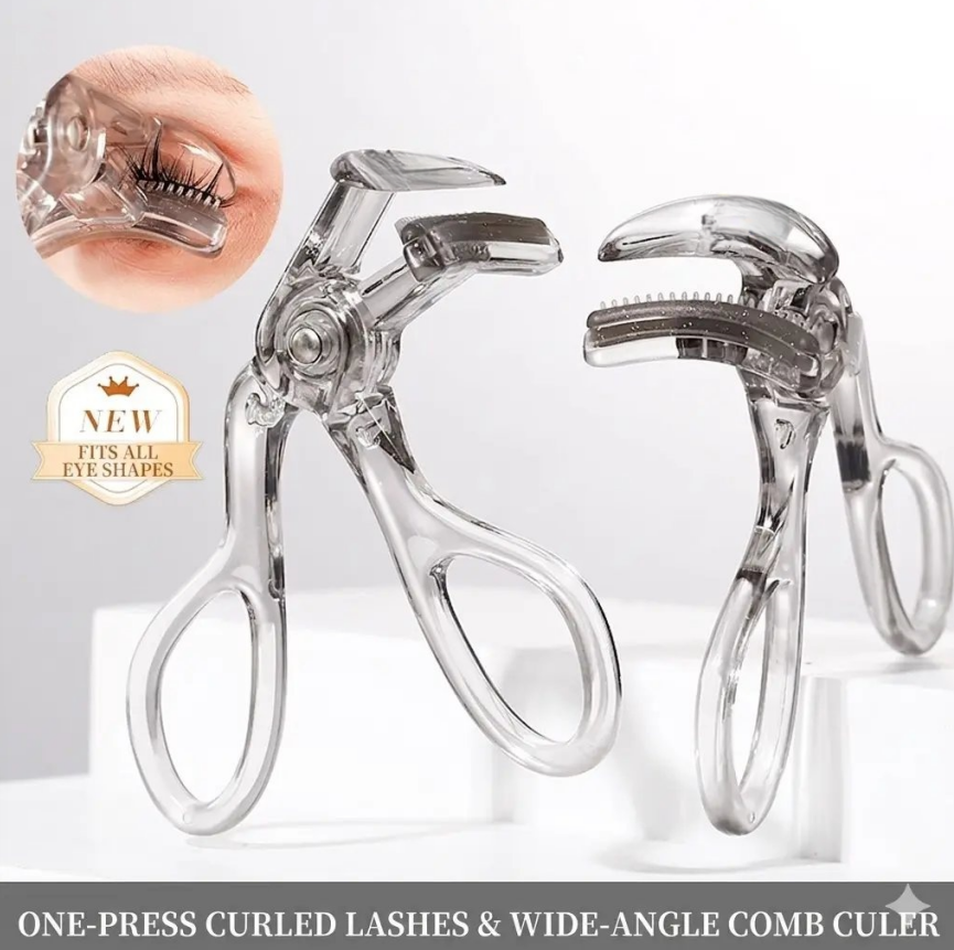 Wide-angle eyelash curler with comb - perfectly curls every lash without pinching your fingers!