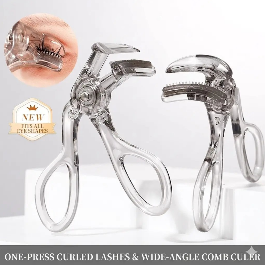 Wide-angle eyelash curler with comb - perfectly curls every lash without pinching your fingers!