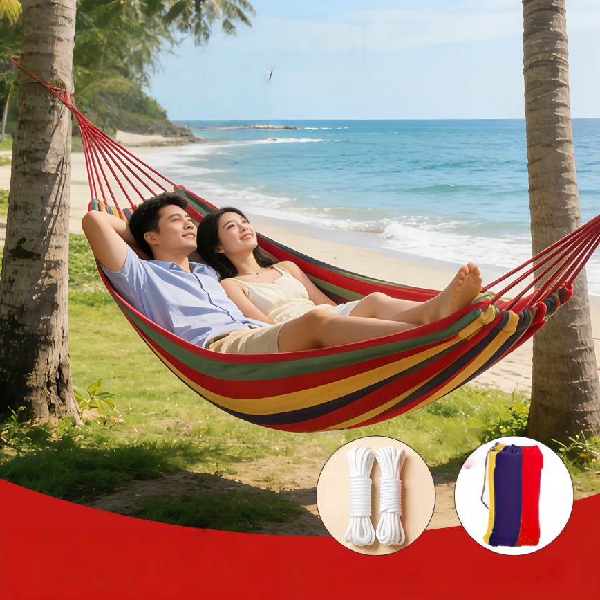 ⏳🔥LIMITED-TIME 50% OFF! 🏖️ Reinforced Multi-Person Striped Hammock – Relax Anywhere in Comfort ✨