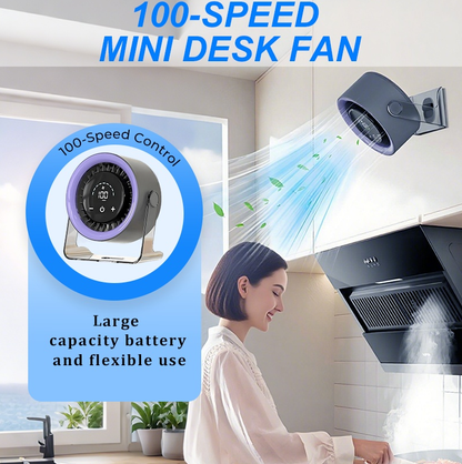 💥[Heatwave Essential] Desk Fan with LED Display USB Powered Portable 100 Speeds 120' Tilt Quiet Long Battery Life Oscillating Table Fan for Bedroom Office Home Camping
