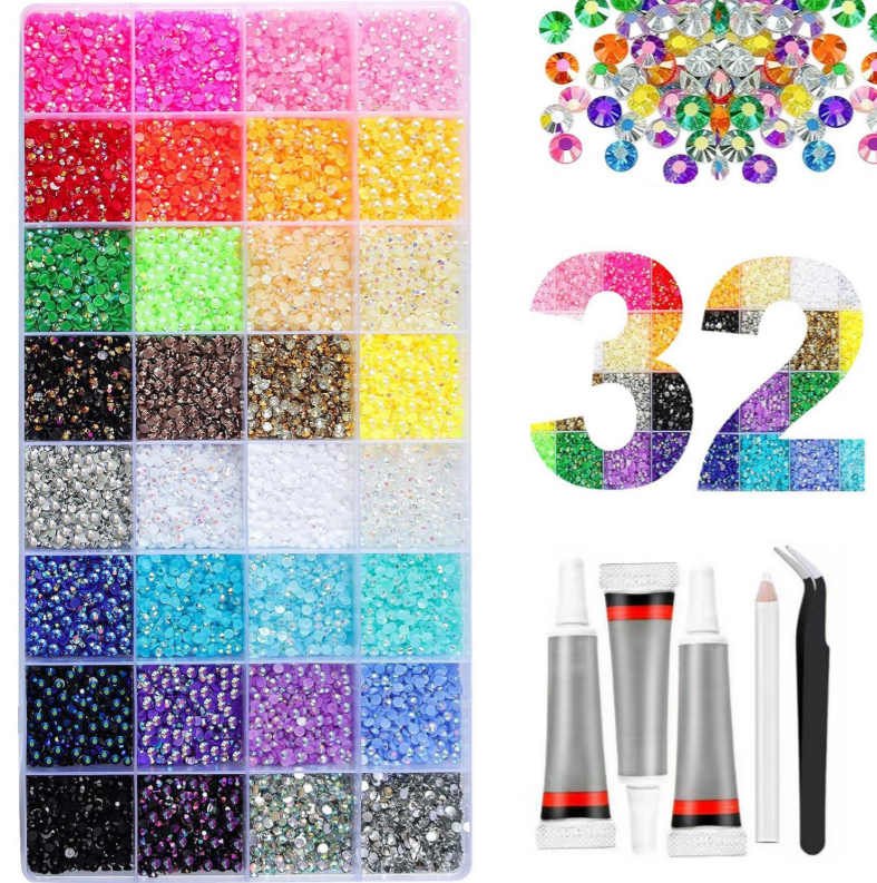 40,000 diamantes de imitación en 40 colores, base plana de gelatina de 3 mm, conjunto brillante