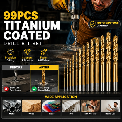 🔥99-piece high-speed steel titanium-plated twist drill bit set