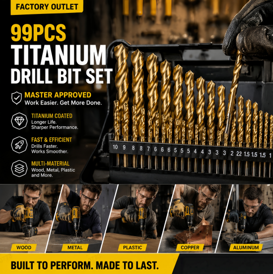 🔥99-piece high-speed steel titanium-plated twist drill bit set
