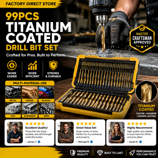 🔥99-piece high-speed steel titanium-plated twist drill bit set