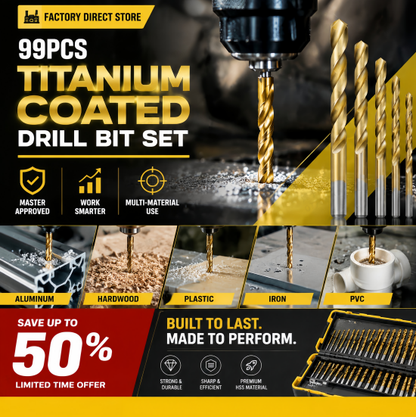 🔥99-piece high-speed steel titanium-plated twist drill bit set