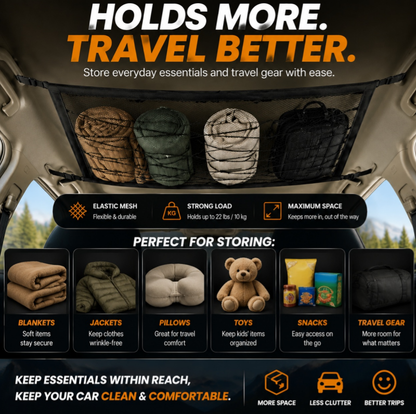 🚗 Car Ceiling Cargo Net | Hidden Roof Storage Organizer