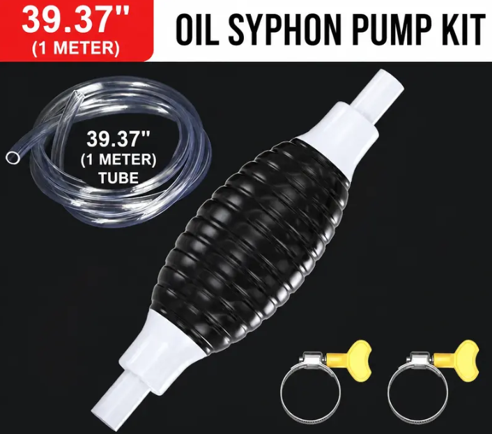 ⛽Manual Siphon Pump Kit with 1M Hose, Rubber Pump Bulb & 2 Hose Clamps, Liquid Transfer Pump for Fuel Water Oil, Car Boat Motorcycle