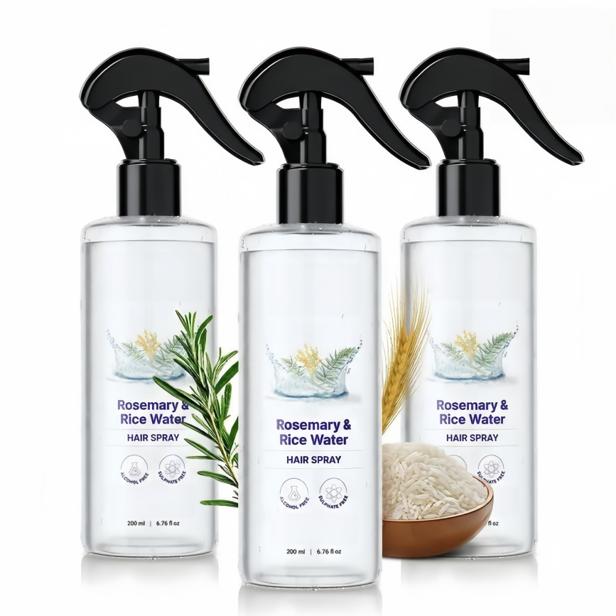 Rosemary and Rice Water Hair Spray — Natural formula for soft, nourished hair.
