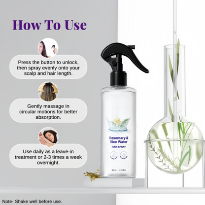 Rosemary and Rice Water Hair Spray — Natural formula for soft, nourished hair.