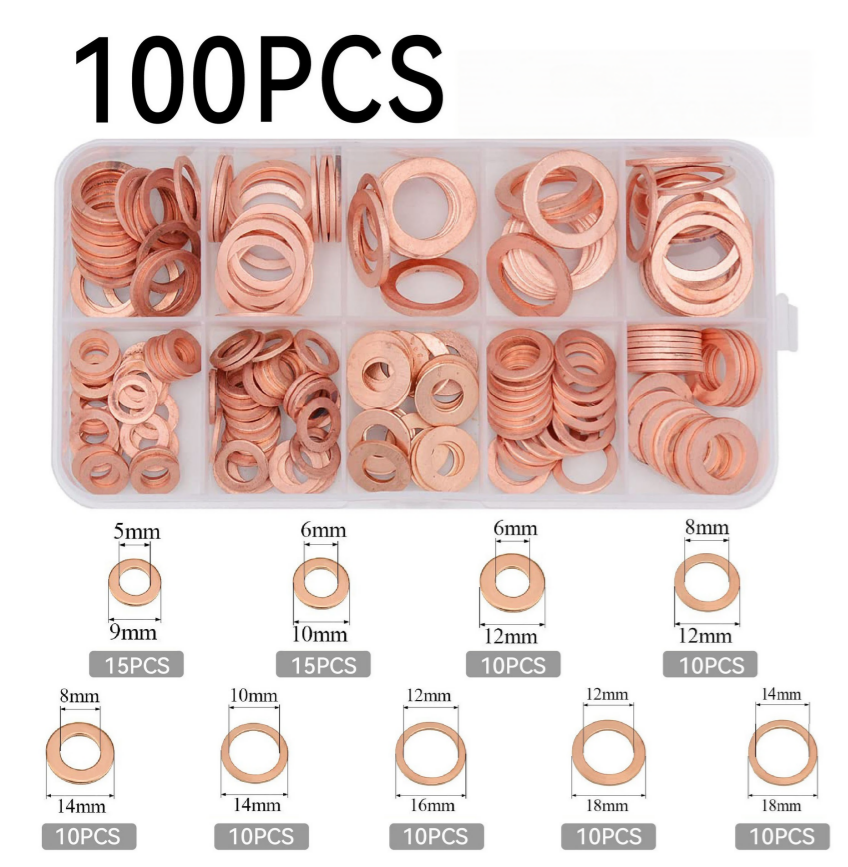⏳Time-Limited Special⏰100/200 PCS Copper Flat Washer Assortment Kit