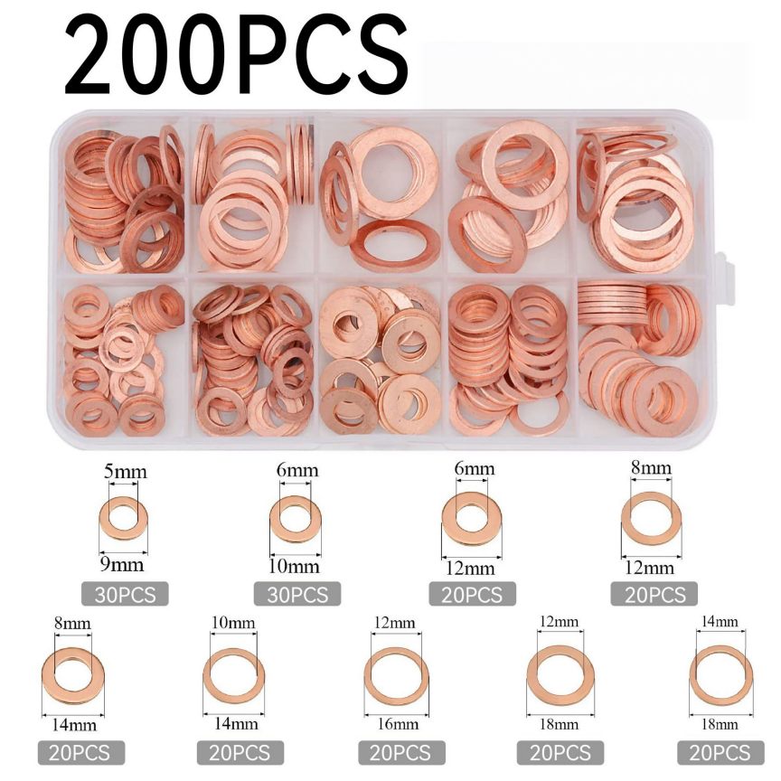 ⏳Time-Limited Special⏰100/200 PCS Copper Flat Washer Assortment Kit