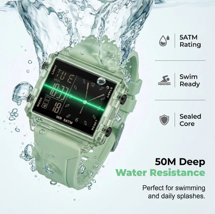 ⌚ 48% OFF NOW! 💥 Water-Resistant Transparent Digital Watch – 50M, luminous display & hybrid design – Perfect for sports & daily wear ✨