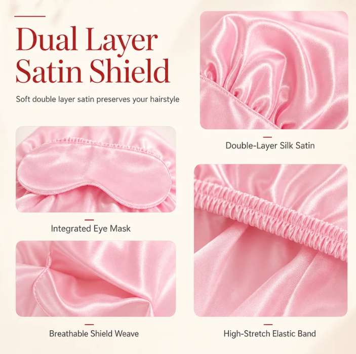⏳ Last Day 49% OFF🔥Women's 2-in-1 Satin Sleep Bonnet with Eye Mask