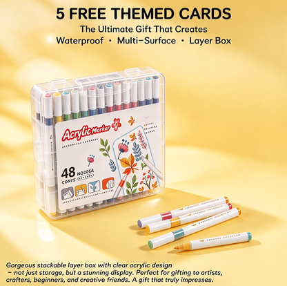 Acrylic Marker Set with Brush Tips (24/36/48/60 Colors) – Includes Portable, Stackable Storage Case