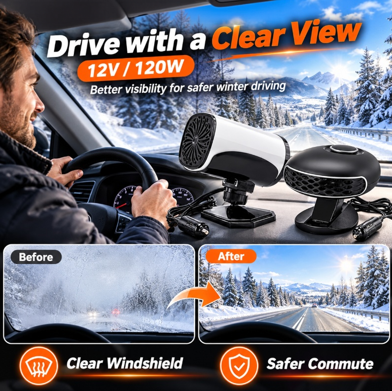 Portable Car Heater Defroster with 360-Degree Rotating Base