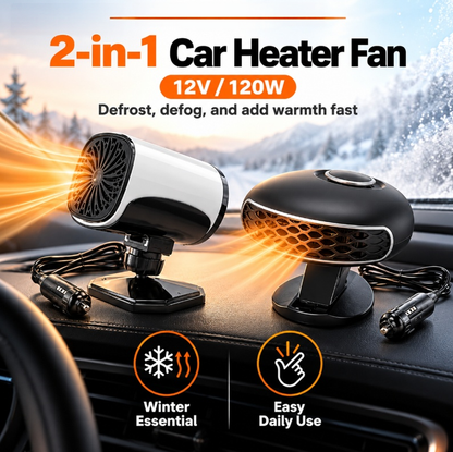 Portable Car Heater Defroster with 360-Degree Rotating Base
