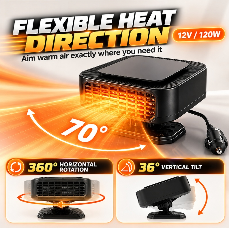 Portable Car Heater Defroster with 360-Degree Rotating Base