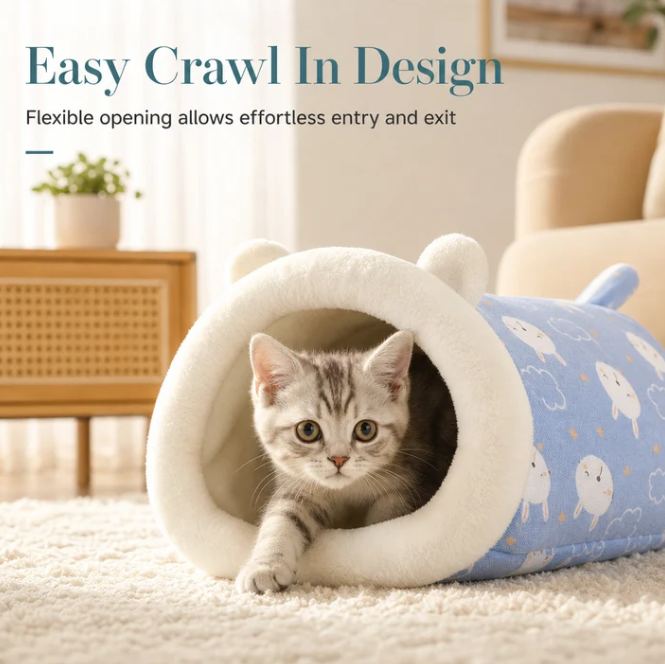 🐾50% OFF! 🛏️ Semi-Enclosed Warm Pet Sleeping Bag Bed – Windproof, Plush & Cozy Pet Bed for Cats & Small Dogs, Soft Calming Nest for Winter Naps 🌨️