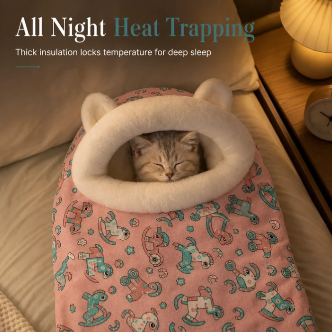 🐾50% OFF! 🛏️ Semi-Enclosed Warm Pet Sleeping Bag Bed – Windproof, Plush & Cozy Pet Bed for Cats & Small Dogs, Soft Calming Nest for Winter Naps 🌨️