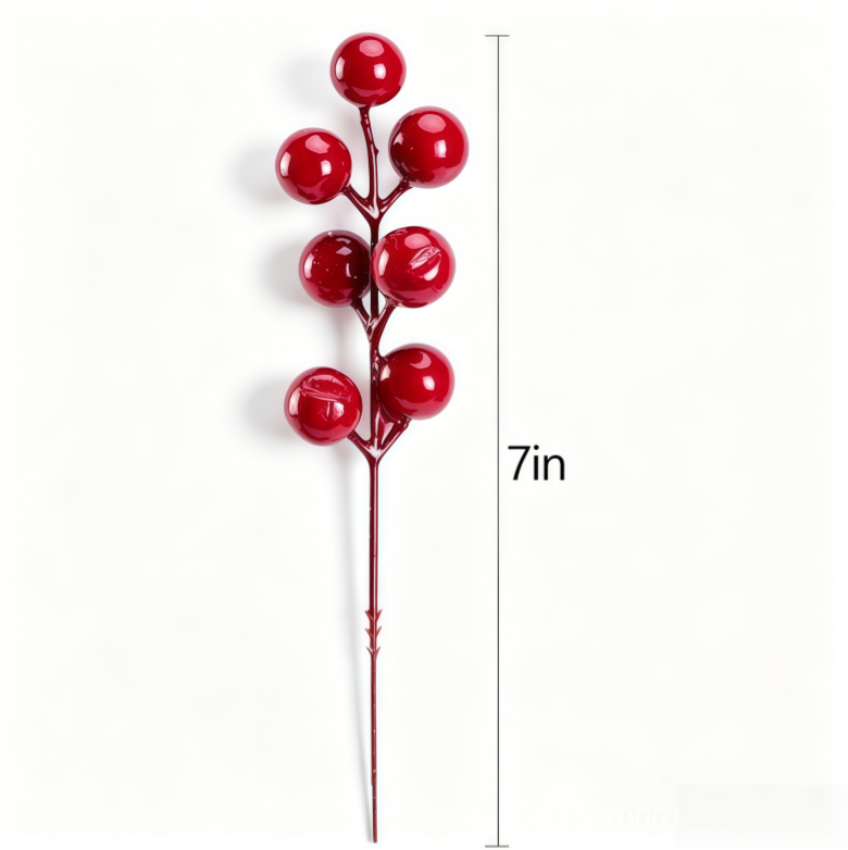 6 Pcs Artificial Frosted Christmas Pine-Cedar Stems with Red Berries, Snowy Evergreen Picks 💐