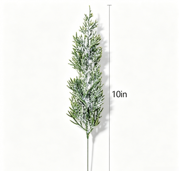6 Pcs Artificial Frosted Christmas Pine-Cedar Stems with Red Berries, Snowy Evergreen Picks 💐