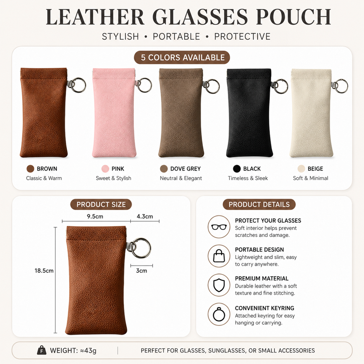 👜 Elastic Opening PU Leather Sunglasses Pouch Soft Portable Anti‑Scratch Eyeglasses Storage Protective Bag