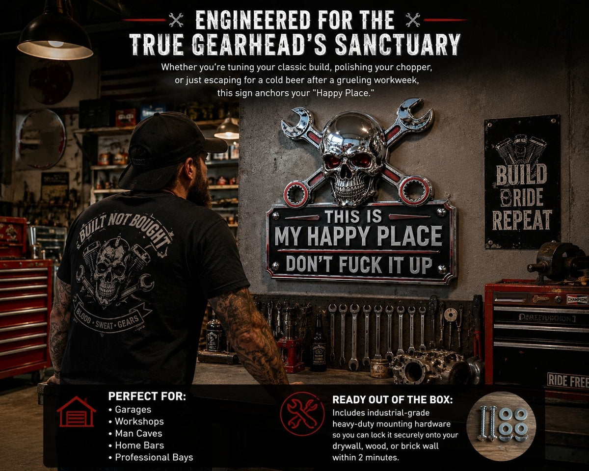 💀"This Is My Happy Place" Garage Wall Sign