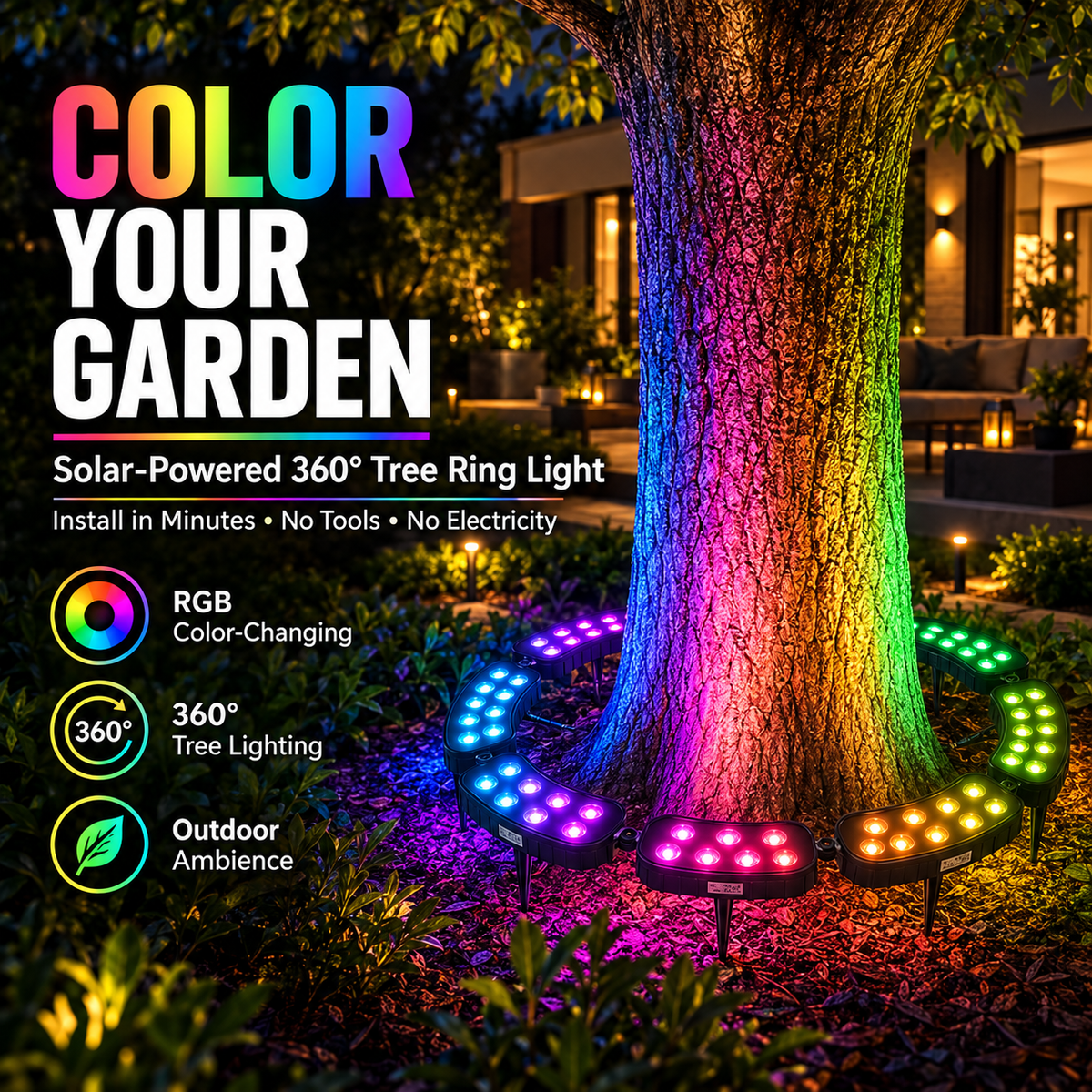 🎄 Make Every Tree Glow for Christmas – Solar RGB Landscape Ring Light💜💙💚