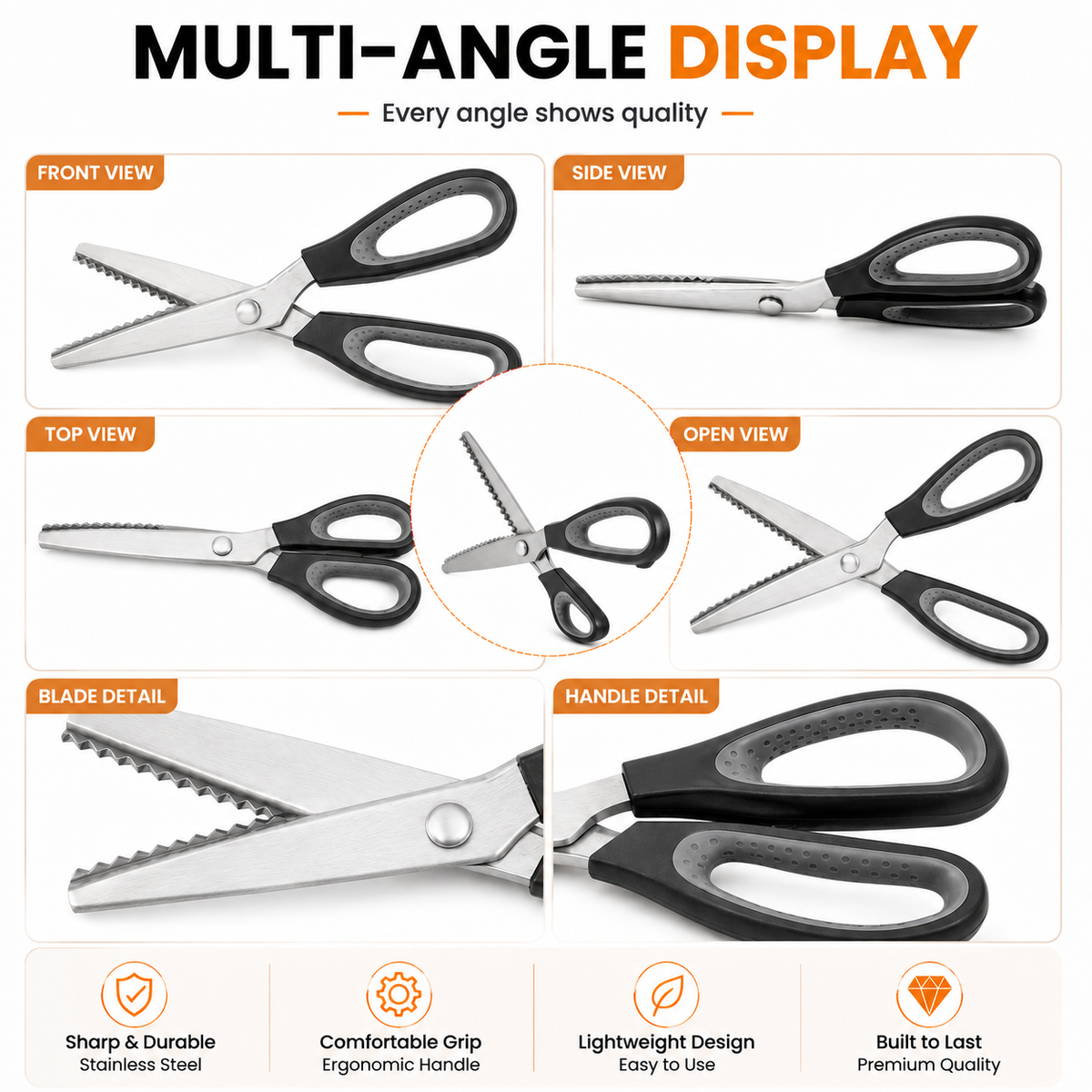 ✂️ Professional Pinking Shears – Stainless Steel Zigzag Fabric Cutting Scissors
