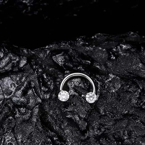 💖Zirconia Horseshoe Ring with Threaded Gems for Piercings
