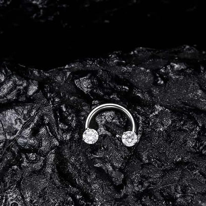 💖Zirconia Horseshoe Ring with Threaded Gems for Piercings
