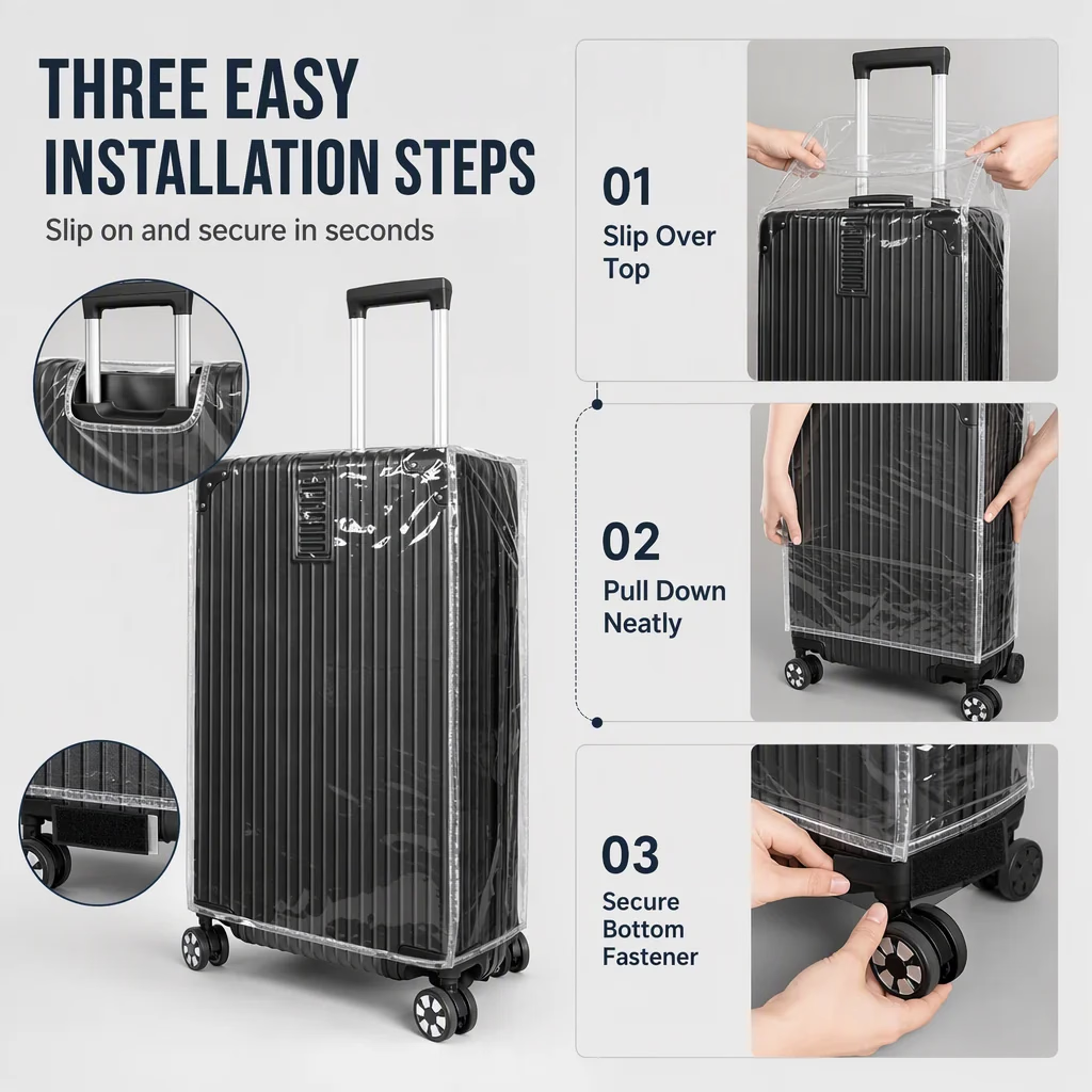 ⏳LAST DAY SALE 50% OFF!🧳 Clear Waterproof Luggage Cover, Transparent Anti-Scratch Dustproof Suitcase Protector, Fits 22/24/26/28 Inch Suitcases