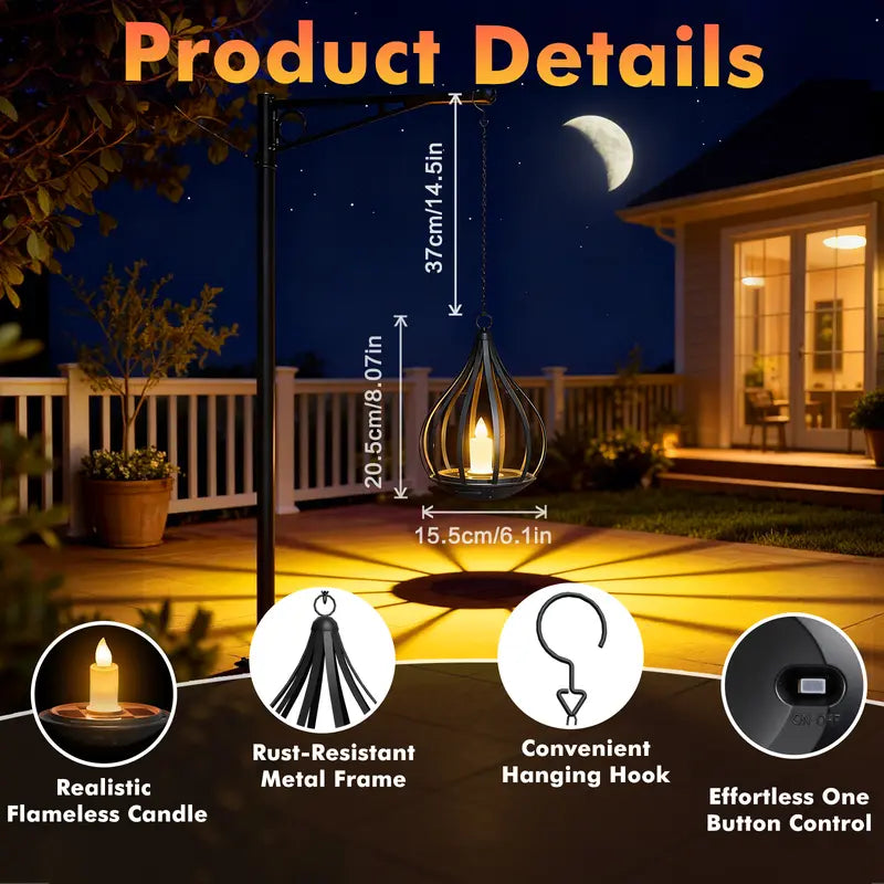 Solar Garden Lights Outdoor Metal Solar Water Drop Shape Candle Lantern