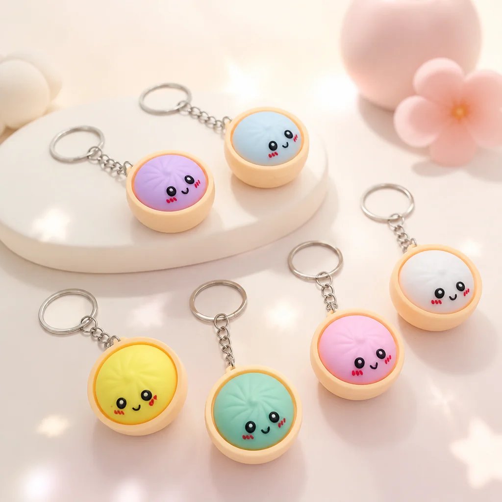 🔥Limited Time 49% OFF🔥Cute Dumpling Pressable Fidget Keychain - touch sensing light