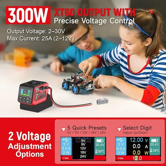 Adjustable 2-30V DC Voltage Regulator - Compatible with Milwaukee 18V Battery