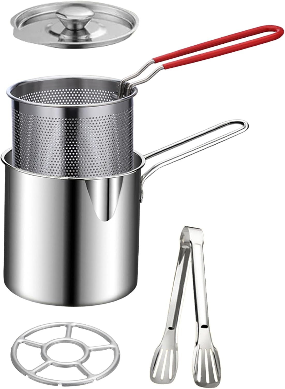 2026🍟 Personal Mini Deep Fryer Set – 304  Stainless Steel Pot with Lift-Out Draining Basket & Food Tongs