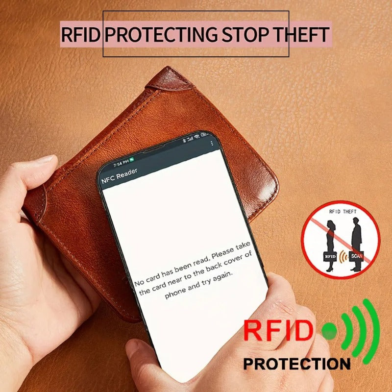 Billetera de cuero ultradelgada RFID