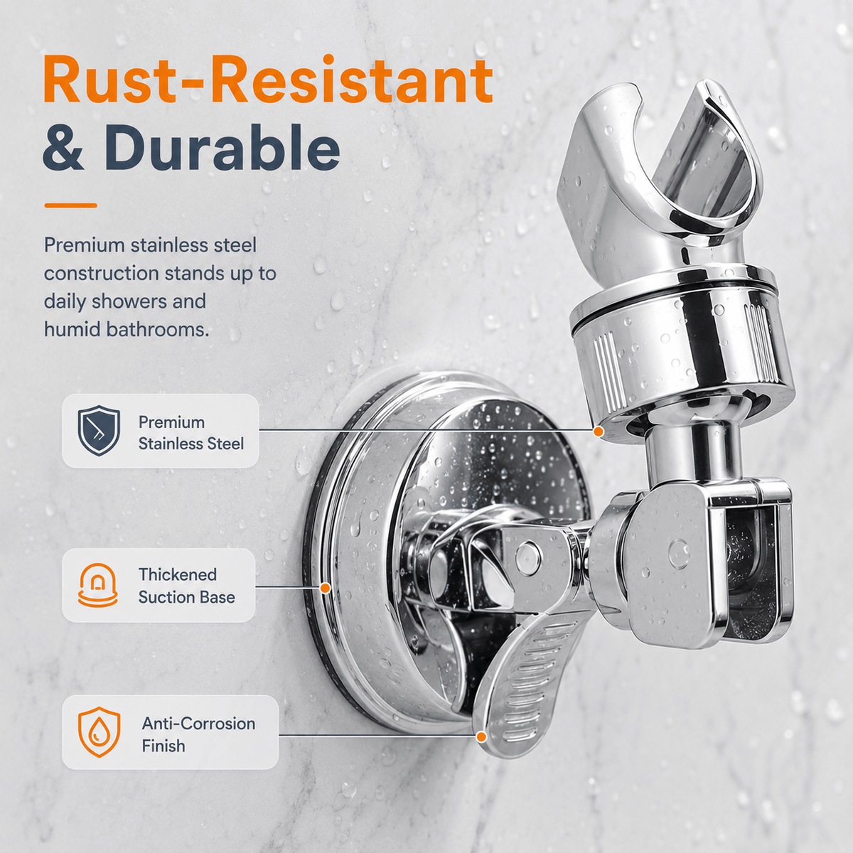 🎁Last Day Promotion 49% OFF🔥No-Drill Suction Cup Stainless Steel Shower Head Holder