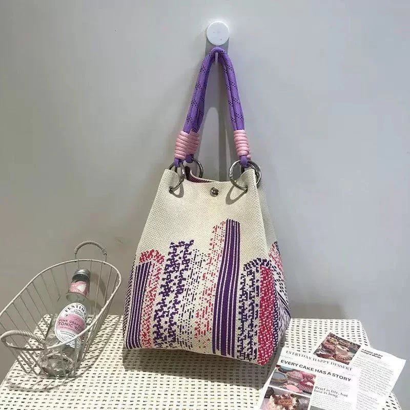 👜🏅Boho Woven Polyester Bucket Bag