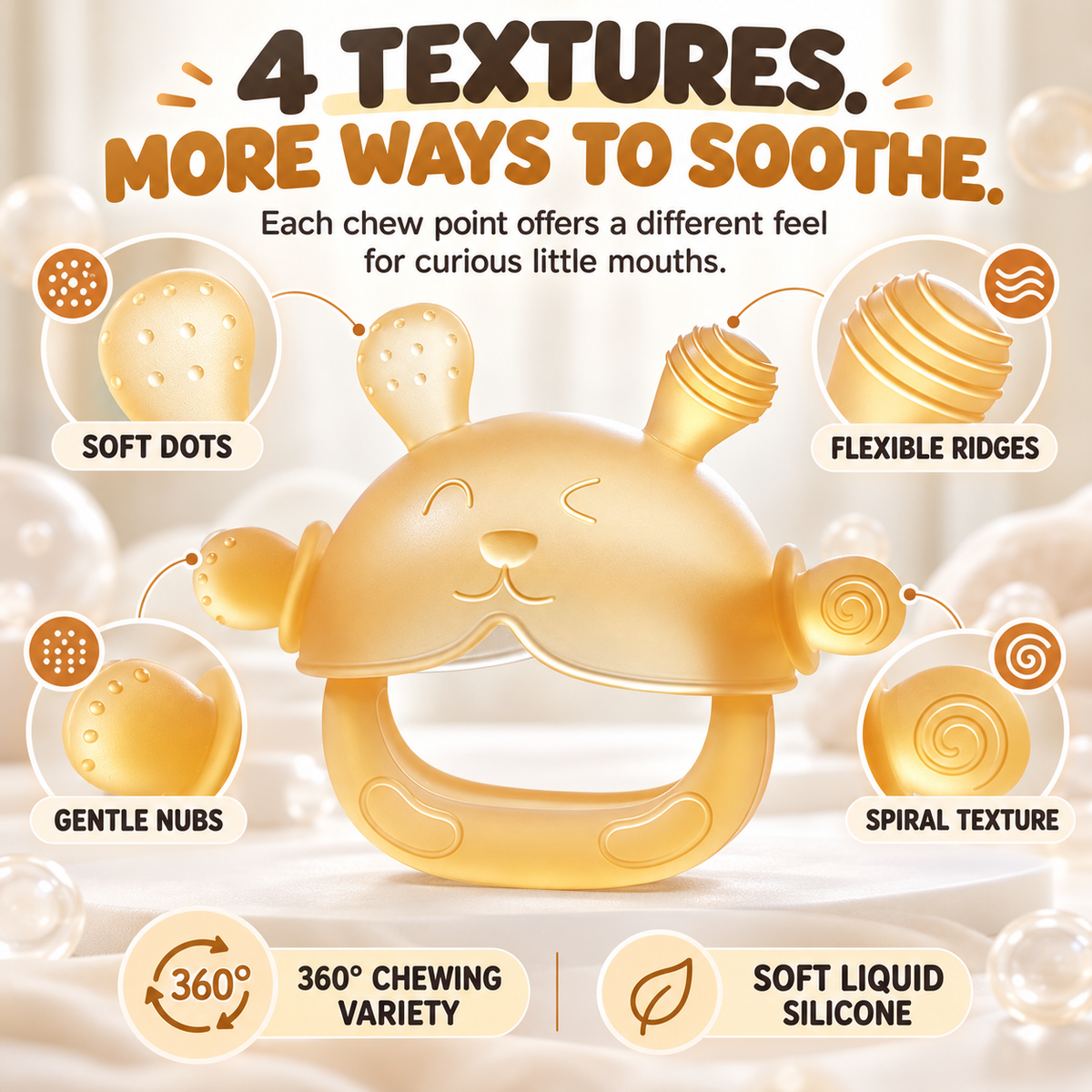 🐰 360° Food-Grade Silicone Bunny Teether – Full-Hand Easy-Grip Design