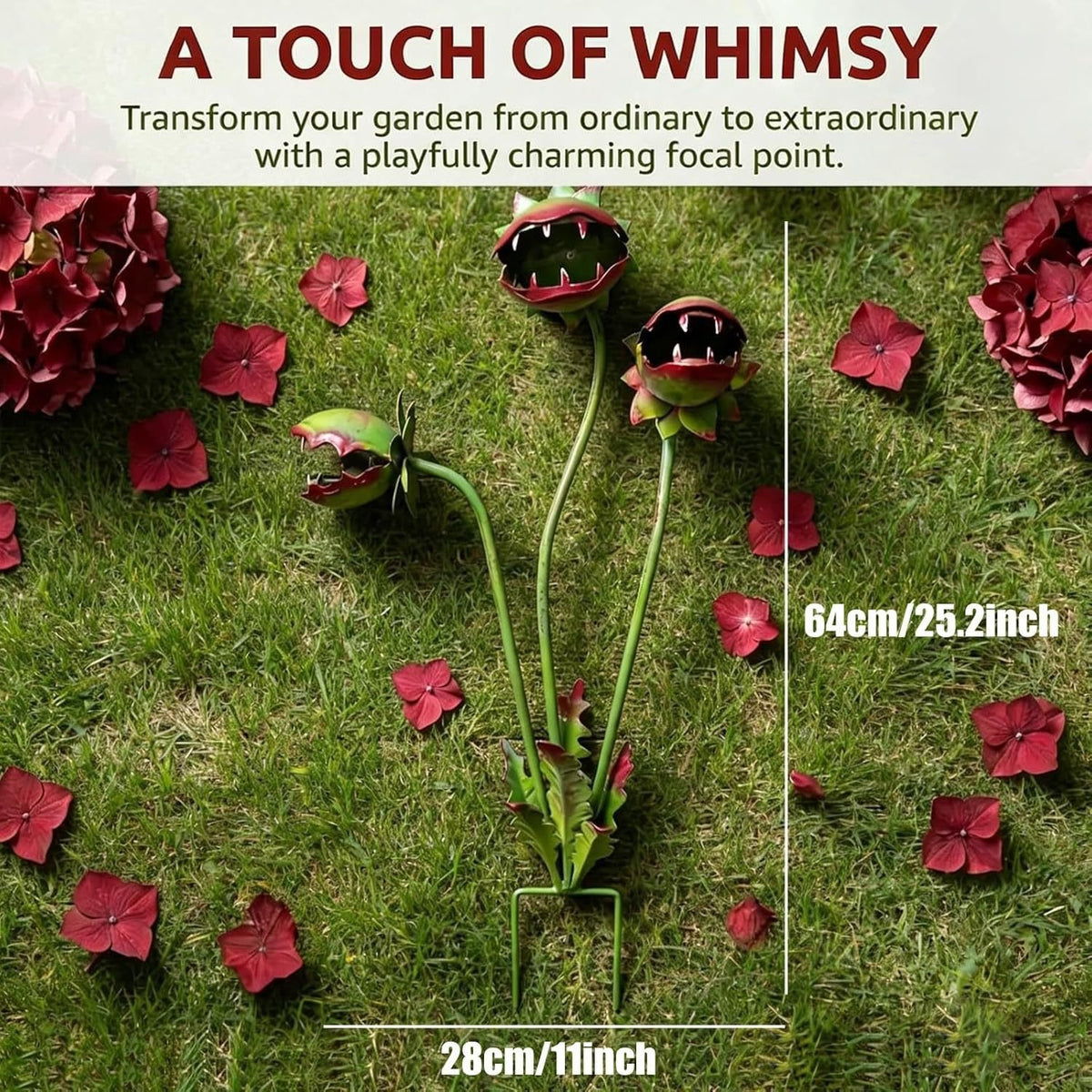 Whimsical Metal Venus Flytrap Garden Stake – Handcrafted Outdoor Carnivorous Plant Decor – Unique Gardening Gift