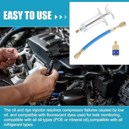 Kit Inyector de 30ml de Aceite y Tinte para AC – Conexión Rápida para Sistemas Automotrices y de HVAC