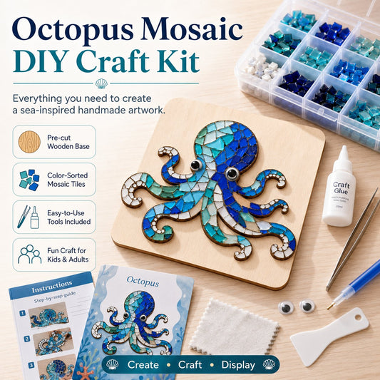 🔥 ÚLTIMO DÍA 49% DE DESCUENTO – 🌊 Kit de Mosaico de Pulpo | Artesanía de Vidrio DIY para Principiantes con Instrucciones Paso a Paso