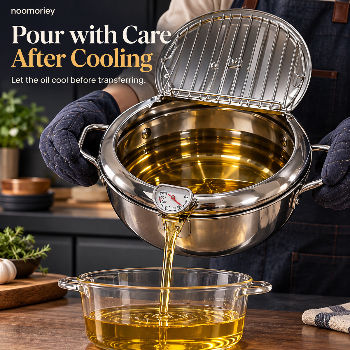 🍗 Deep Frying Pot with Thermometer & Lid Draining Rack – Dual-Handle Frying, Stir-Frying & Boiling Pot