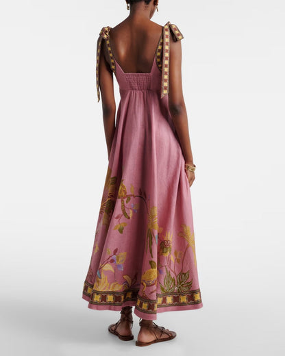 2026 Women's Linen-Blend Embroidered Midi Dress