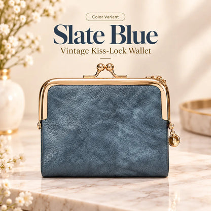 👛 Vintage Kiss-Lock Folding Wallet: Premium Leather, Compact & Chic